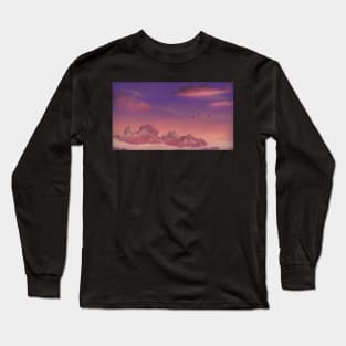 Fly High Sunset Over the Clouds Landscape Painting - Relaxing Scenery Design Long Sleeve T-Shirt